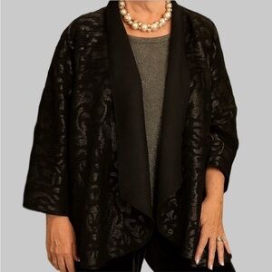 Black Textured Open Front Cardigan Jacket Plus Size XL